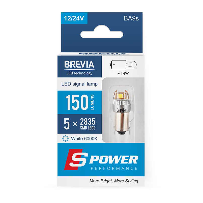 Автолампа Brevia S-Power LED T4W 150Lm 5x2835SMD 12/24V CANbus, 2шт Львів - фото 1