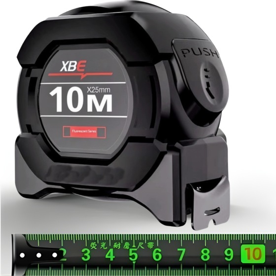 Рулетка строительная измерительная 10м, с метрической светящейся шкалой с автоматическим замком, противоударная черная Каменец-Подольский