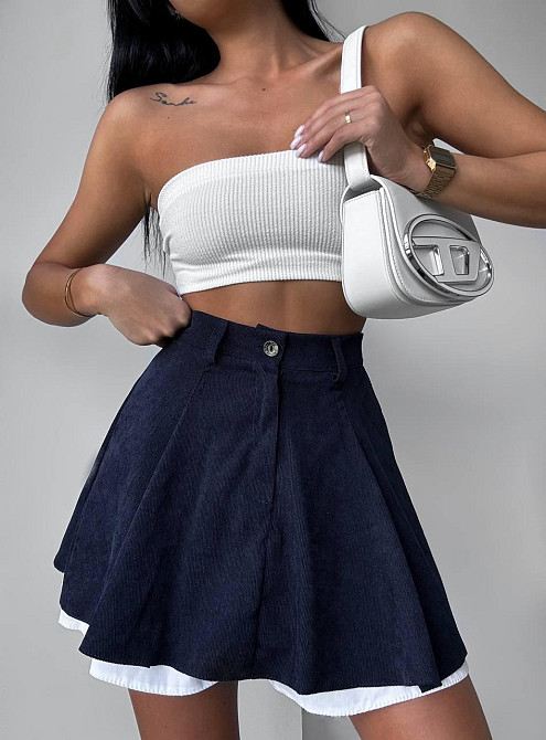 Женская трендовая юбка-шорты вельвет + коттон Синий, 46/48 Одесса - изображение 1