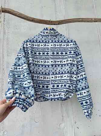 Жіноча стильна тепла новорічна худі з принтом фліс Синій Одеса