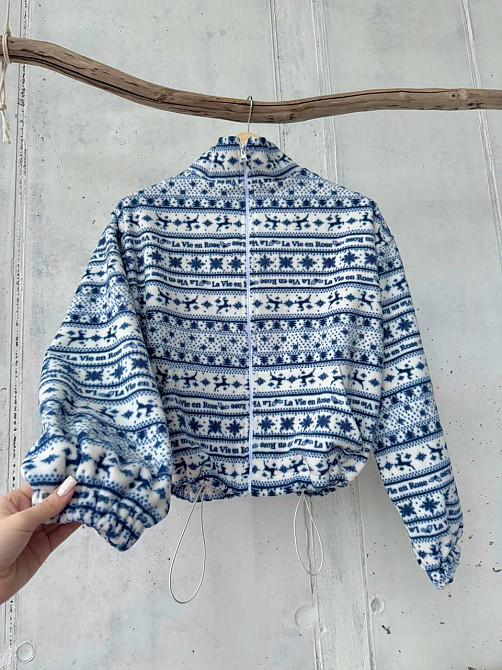 Жіноча стильна тепла новорічна худі з принтом фліс Синій Одеса - фото 3