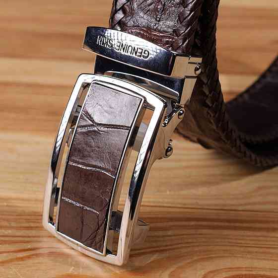 Ремень-автомат CROCODILE LEATHER 18171 из натуральной кожи крокодила Коричневый Киев