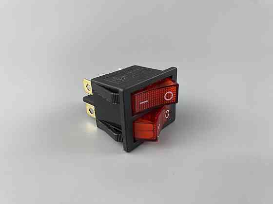 Перемикач червоний дві клавіші, ON-OFF, з LED-підсвіткою 12 V, 21.5 ммх26 мм, 6 ніжки Мукачево