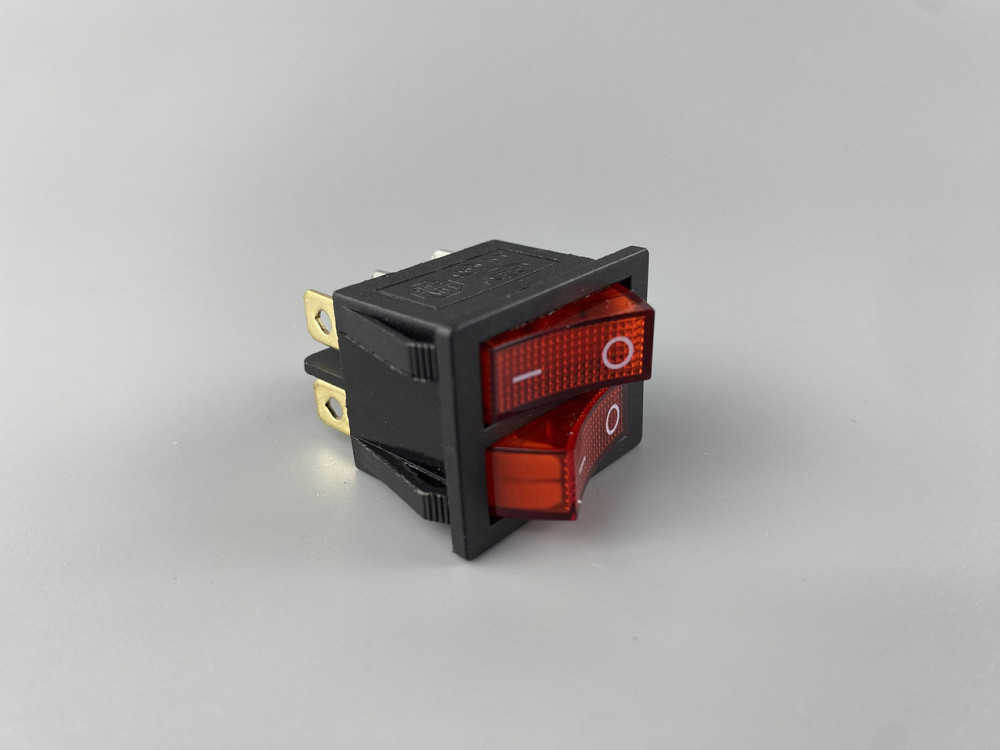 Перемикач червоний дві клавіші, ON-OFF, з LED-підсвіткою 12 V, 21.5 ммх26 мм, 6 ніжки Мукачево - фото 3