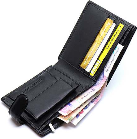 Шкіряне чоловіче портмоне на кнопці ST Leather ST104 Чорний Київ - фото 4
