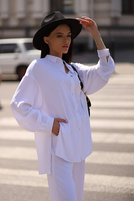 Костюм-трійка жіночий літній креп-жатка Білий M-L Харків - фото 2