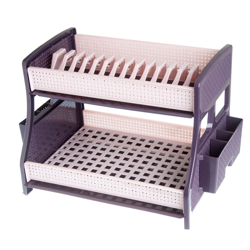 Сушка для посуды 2 ярусная, с 2-мя поддонами, R-Plastic пудра-баклажан Одесса - изображение 3