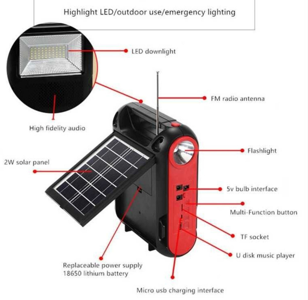 Фонарь многофункциональный FM радио Солнечная зарядка Bluetooth SY-108. Харьков - изображение 2