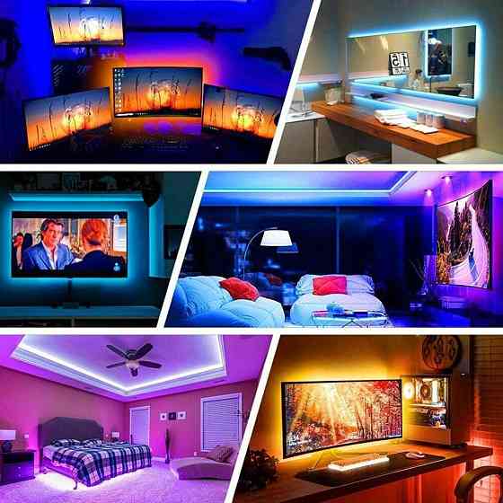 Світлодіодна стрічка RGB 5м 3528 + пульт + блок / Багатобарвна стрічка для підсвічування меблів / Гнучка лед стрічка Київ