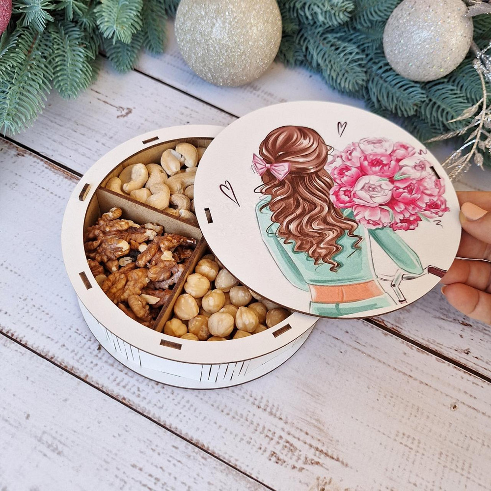 Набір горішків у дерев'яній подарунковій коробочці 300 грамів дівчині. Одеса - фото 3