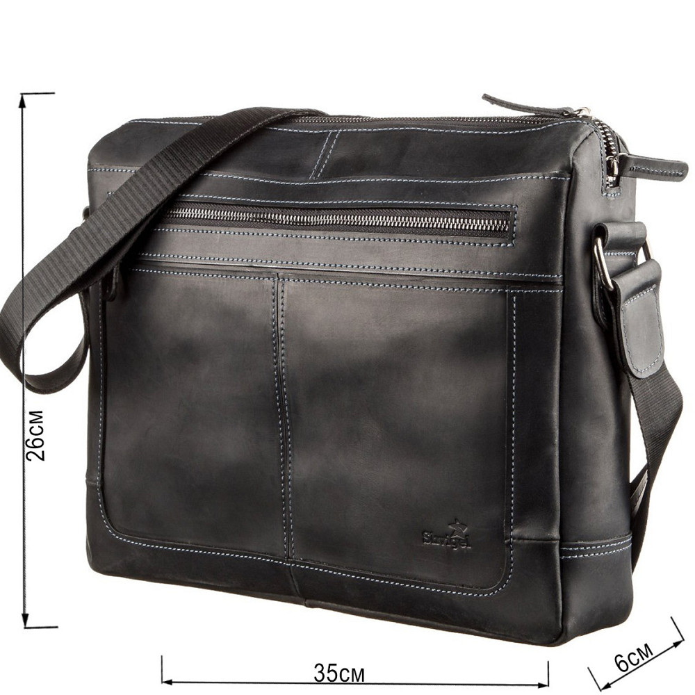 Ділова чоловіча шкіряна сумка на плече SHVIGEL 11246 Чорна Київ - фото 3