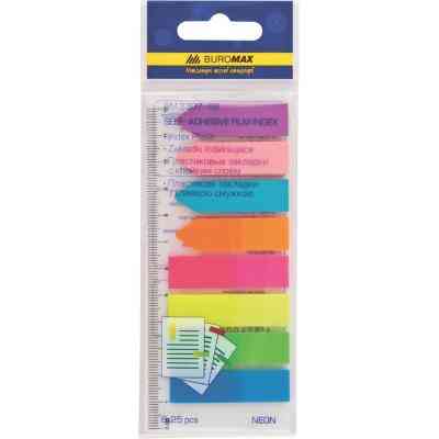 Стикер-закладка Buromax Plastic bookmarks 45x12mm, 8*25шт, neon (BM.2307-98) Винница