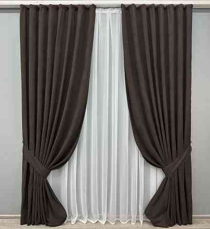 Комплект готових штор VR-Textil Мікровелюр Petek № 1829ш Венге 150х290 см 2 шт (33-0815) Київ