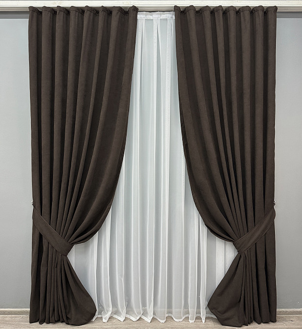 Комплект готовых штор VR-Textil Микровелюр Petek № 1829ш Венге 150х290 см 2 шт (33-0815) Киев - изображение 2