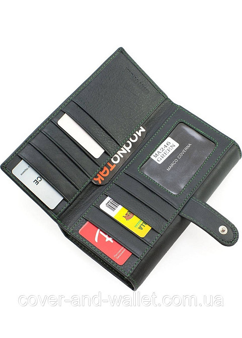 Жіночий бордовий шкіряний гаманець на багато карток Marco Coverna Зелений Київ - фото 4