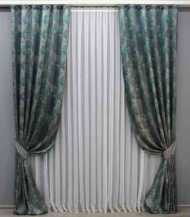 Комплект готовых штор VR-Textil Мрамор Al-9 № 1636ш Бирюзовый с серым 250х250 см 2 шт (39-887) Киев