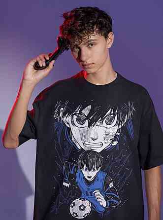 Футболка чоловіча з аніме принтом Йоікхі Ісагі Блуе Локк оверсайз (S/M/L) Чорний AnimeJ1179 Дніпро