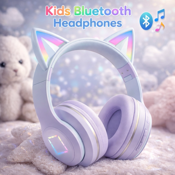 Детские Bluetooth-наушники с кошачьими ушками и светодиодной подсветкой, беспроводные наушники для девочек, поддержка TF-карты Киев