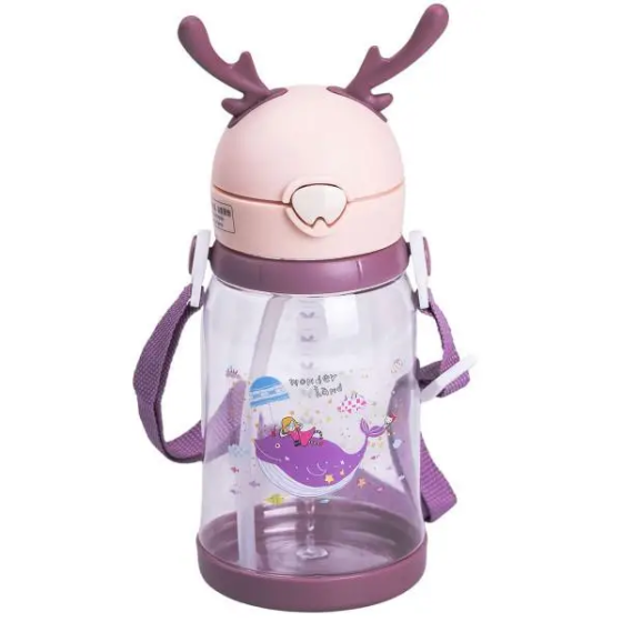 Пляшка для води дитяча 550 мл на ремінці пляшечка з трубочкою для спорту та школи Рожева HP-14-44P Коломия