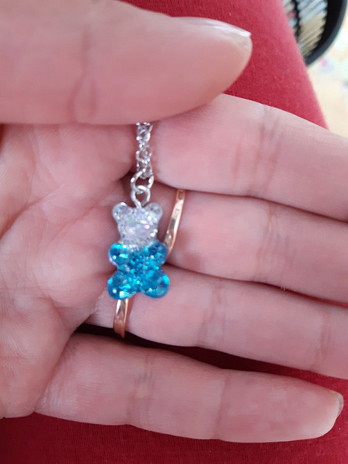 Підвіска з ведмедиками, блакитний + сірий - довжина 50см, смола, цинковий сплав Київ - фото 3