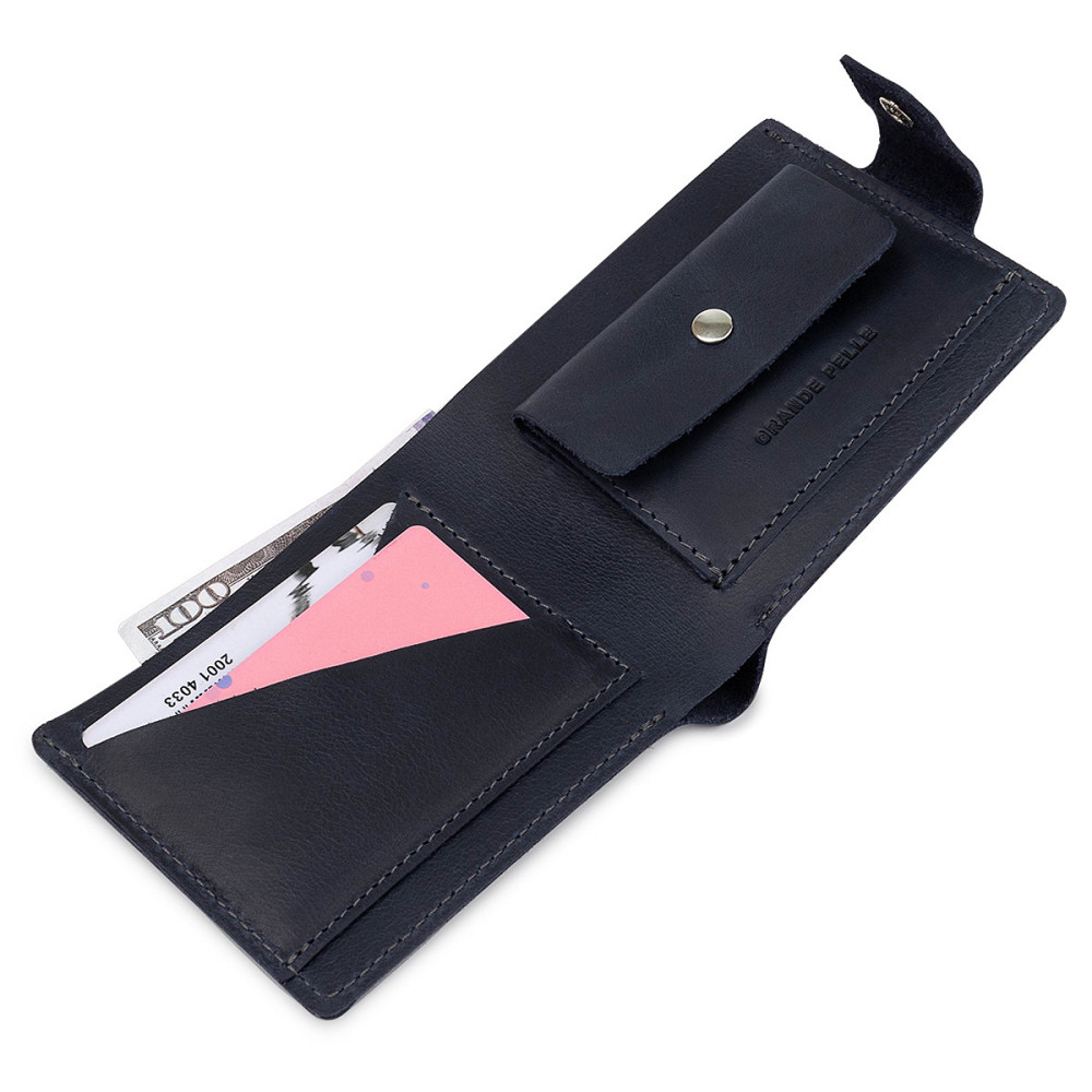 Мужское компактное кожаное портмоне Темно-синий (GRANDE PELLE) Киев - изображение 9