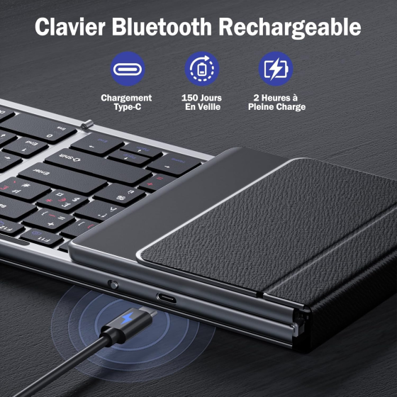 Складная беспроводная Bluetooth клавиатура Seenda с цифровым блоком полноразмерная портативная мини клавиатура черная Киев