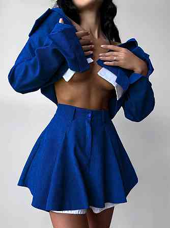 Жіночий стильний костюм-двійка: піджак і спідниця мікровельвет Електрик, 42/44 Одеса