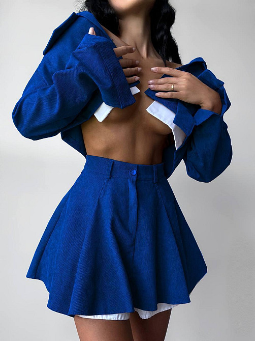 Жіночий стильний костюм-двійка: піджак і спідниця мікровельвет Електрик, 42/44 Одеса - фото 5