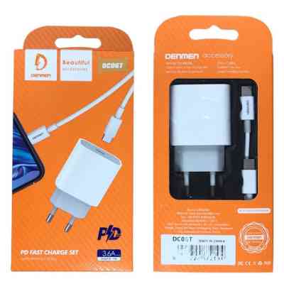 Зарядное устройство Denmen USB-C PD20W 3.6A + cable USB-C to USB-C white (DM-DC06T-WH) Винница