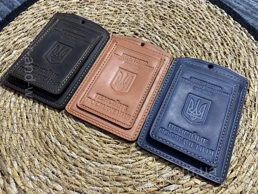 Обкладинка для пенсійного посвідчення із вінтажної шкіри Crazy Horse колір синій Київ - фото 9