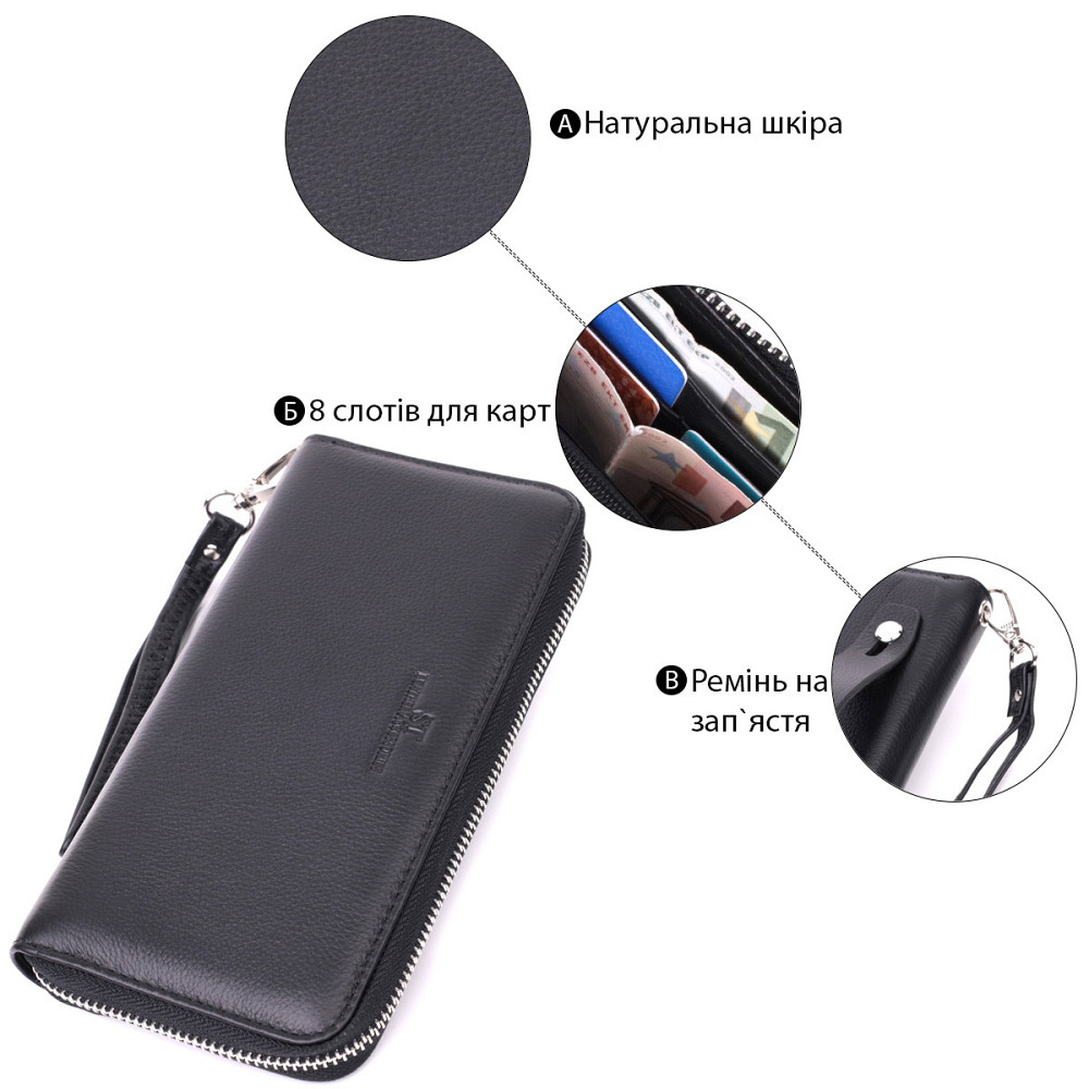 Универсальный кошелек-клатч на одно отделение из натуральной кожи ST Leather 22559 Черный Киев - изображение 6