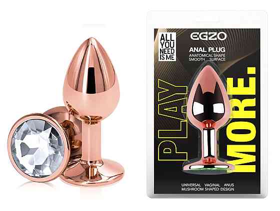 Анальная пробка с кристаллом EGZO - Rose Gold Round Plug Clear size S Sex Aura Киев