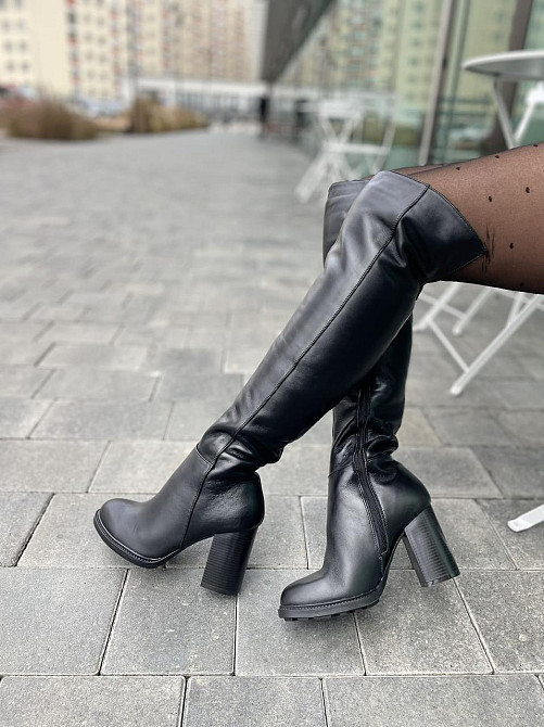 Injers Чоботи жіночі INJERS чорні натуральна шкіра зима євро-хутро висота 49см обхват голени 35 Коломыя - изображение 5