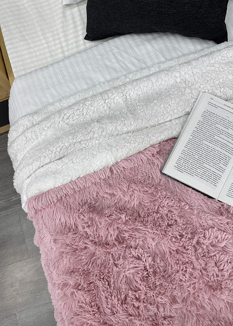 Плед-покривало 200х230 см (+-10см) Травка на овчині колір рожевий з білим (87-215) Київ - фото 6