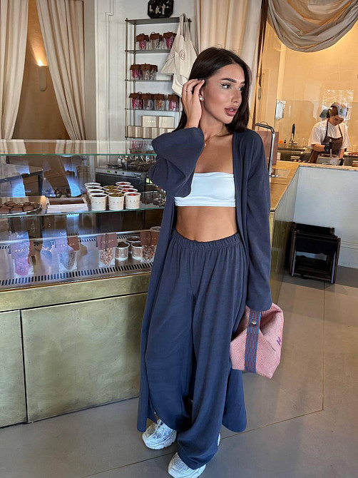 Женский базовый теплый костюм двойка: кардиган и штаны палаццо турецкий кашемировый термо трикотаж Графит Одесса - изображение 3