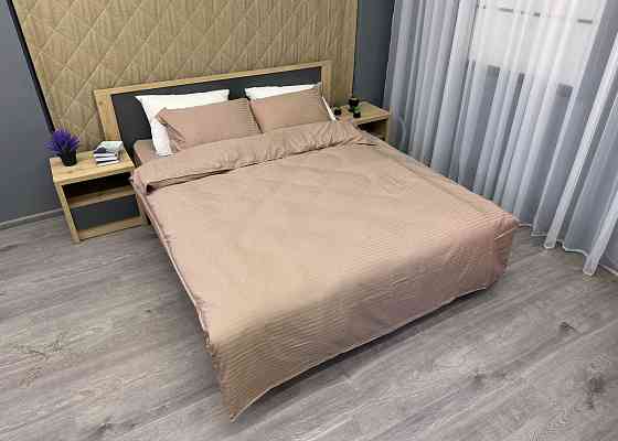 Комплект постельного белья Страйп-сатин Полуторный с простыней на резинке 140х200х25, пододеяльник 150х220, 2 наволочки 70х70 Мокко (88-206) Киев