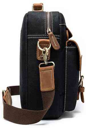 Сумка-портфель чоловіча текстильна з шкіряними вставками Vintage 20002 Чорна Київ