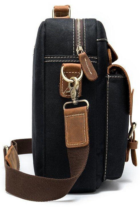 Сумка-портфель чоловіча текстильна з шкіряними вставками Vintage 20002 Чорна Київ - фото 3