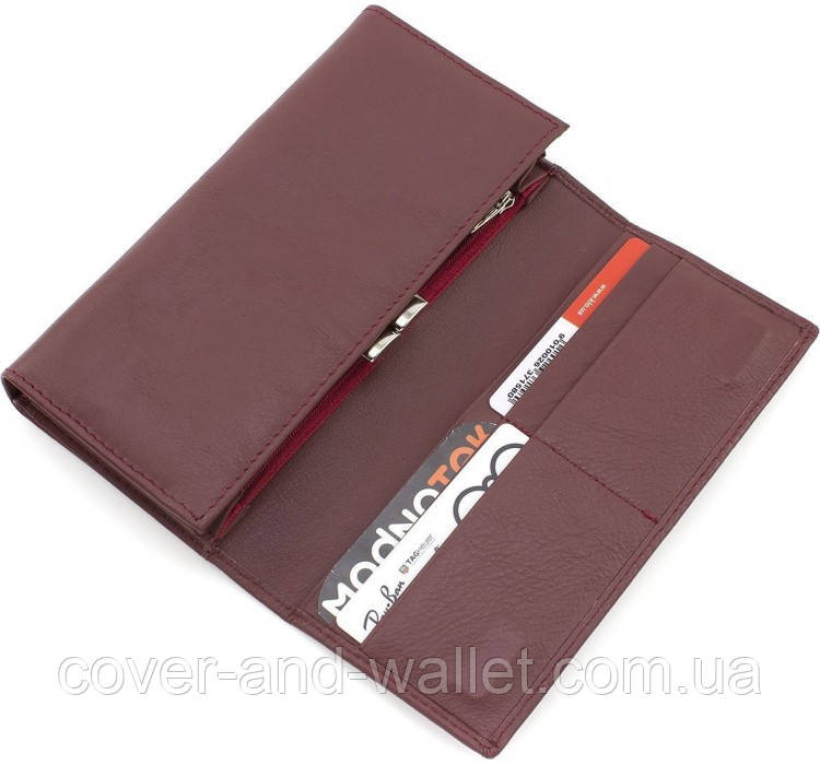 Женский бордовый кожаный кошелек на много карточек Marco Coverna Киев - изображение 7