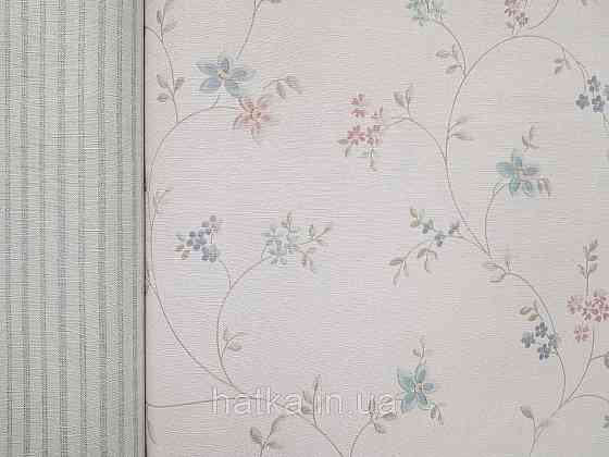Шпалери вінілові на флізеліні A.S.Creation Maison charme 0.53x10 прованс квіти листя рожеві блакитні зелені Київ