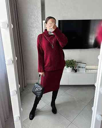 Женский теплый базовый костюм: свитер и юбка машинная вязка + ангора Одесса