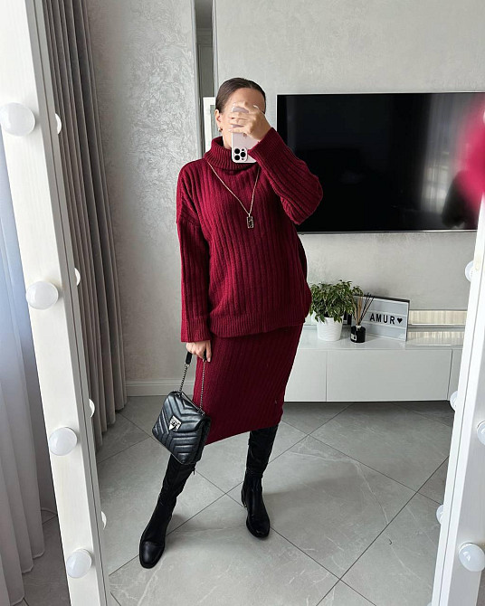 Жіночий теплий базовий костюм: светр та спідниця машинна в'язка + ангора Одеса - фото 6