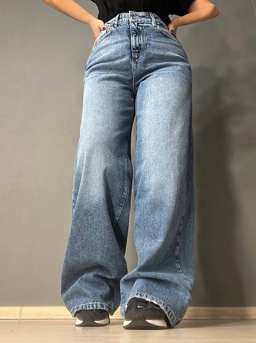 Джинси жіночі Zeo Basic 4635 WIDE LEG palazzo jeans висока посадка широкі довгі світло сині, світло-синій, 40, 40, 82 см, 111 см Київ - фото 4