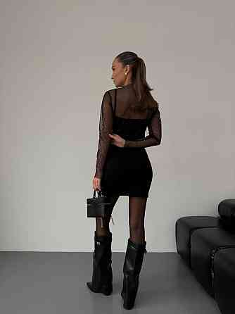 Женское праздничное мини платье с блестками креп дайвинг сетка Одесса