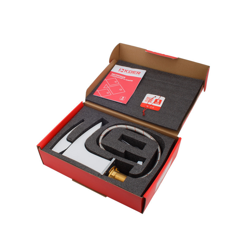 Смеситель для умывальника Koer KB-10007-04 хром с белым (KR5149) Харьков - изображение 6