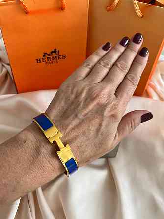 Роскошный браслет Hermes жесткий | насыщенный синий -  эмаль | напыление золото 18К |  размер 16-17 Одесса