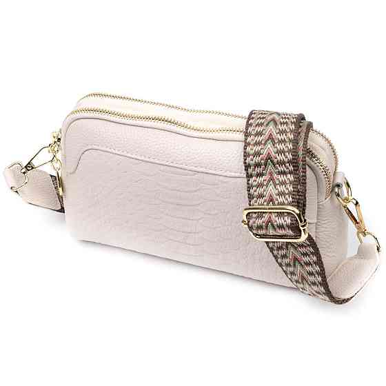 Небольшая прямоугольная сумка на два отделения из натуральной кожи Vintage 22357 Белая Киев