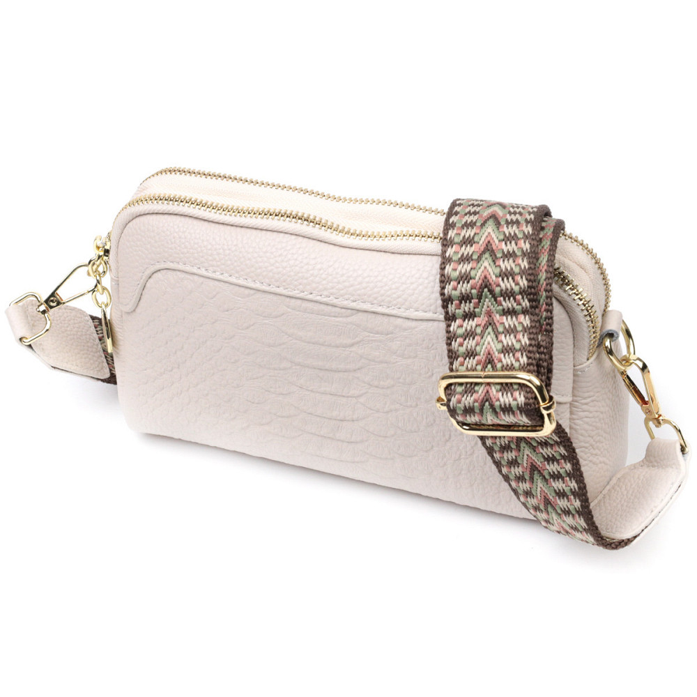 Небольшая прямоугольная сумка на два отделения из натуральной кожи Vintage 22357 Белая Киев - изображение 1