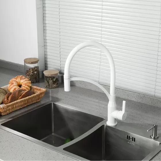 Смеситель для кухни с гибким изливом Frap F4552-8 белый Киев