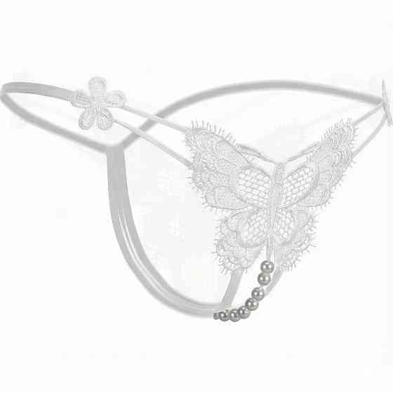 Трусики стрінги метелик мереживні з намистинами та доступом M/L білі Вінниця